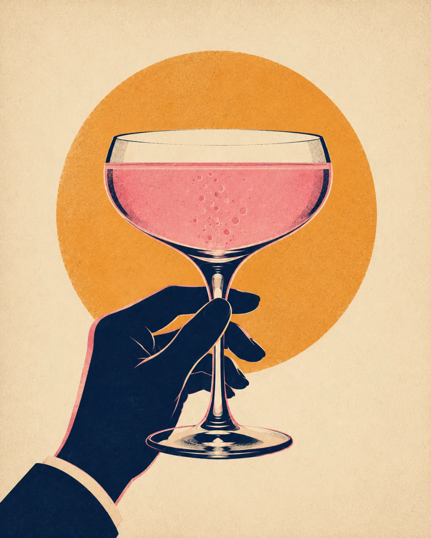 Plakat-Illustration: erhobene Coupe vor tiefer Abendsonne